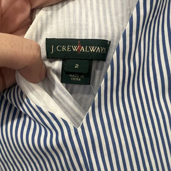 J. Crew Women's 2 Sleeveless Peplum Poplin Striped Top Blue White Double V Neck - Picture 4 of 8